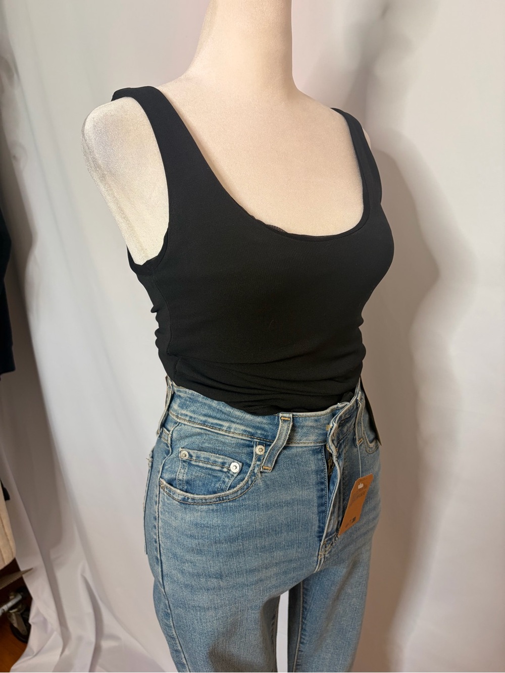 Zara Ribbed Black Scoop Neck Bodysuit